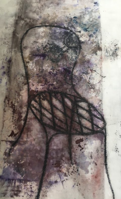 Présence de l'ombre . fusain, encre & pigments sur toile . 2006