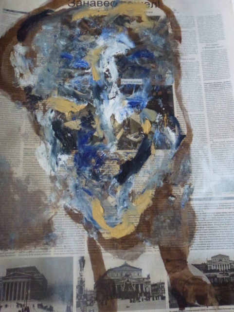 D’autres nouvelles « S’abandonner tard » . encre & peinture à l’huile sur papier journal Russe . 2011
